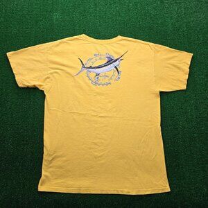 Guy Harvey Tshirt Men Large Yellow Marlin Fishing Weather Barometer Outdoors